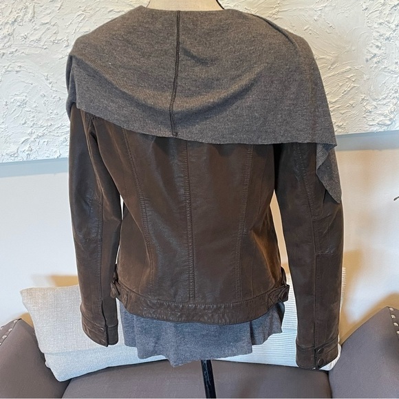 Hei Hei Causeway Faux Leather Jacket Women's Brown Gray Knit Lining sz M. - Picture 9 of 9